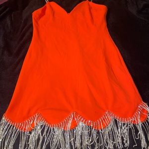 Orange fashion nova rhinestone strap dress